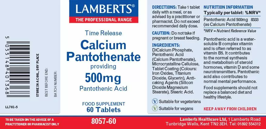 Lamberts Calcium Pantothenate 500 mg 60 tabs - Energy, stress - Vita4you